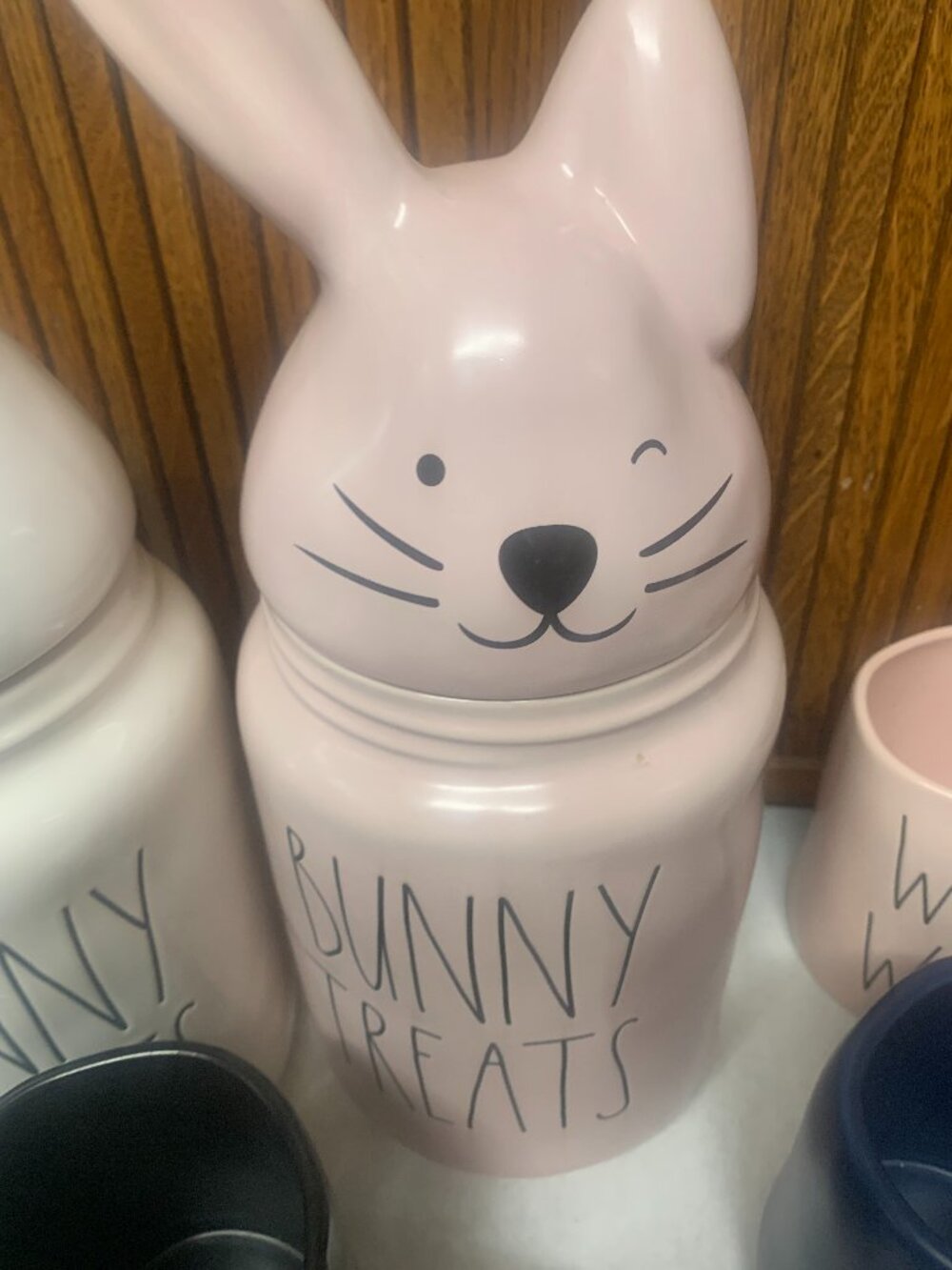 Rae Dunn Pink Ceramic Bunny Treats Canister Jar SELLING AS IS WOB